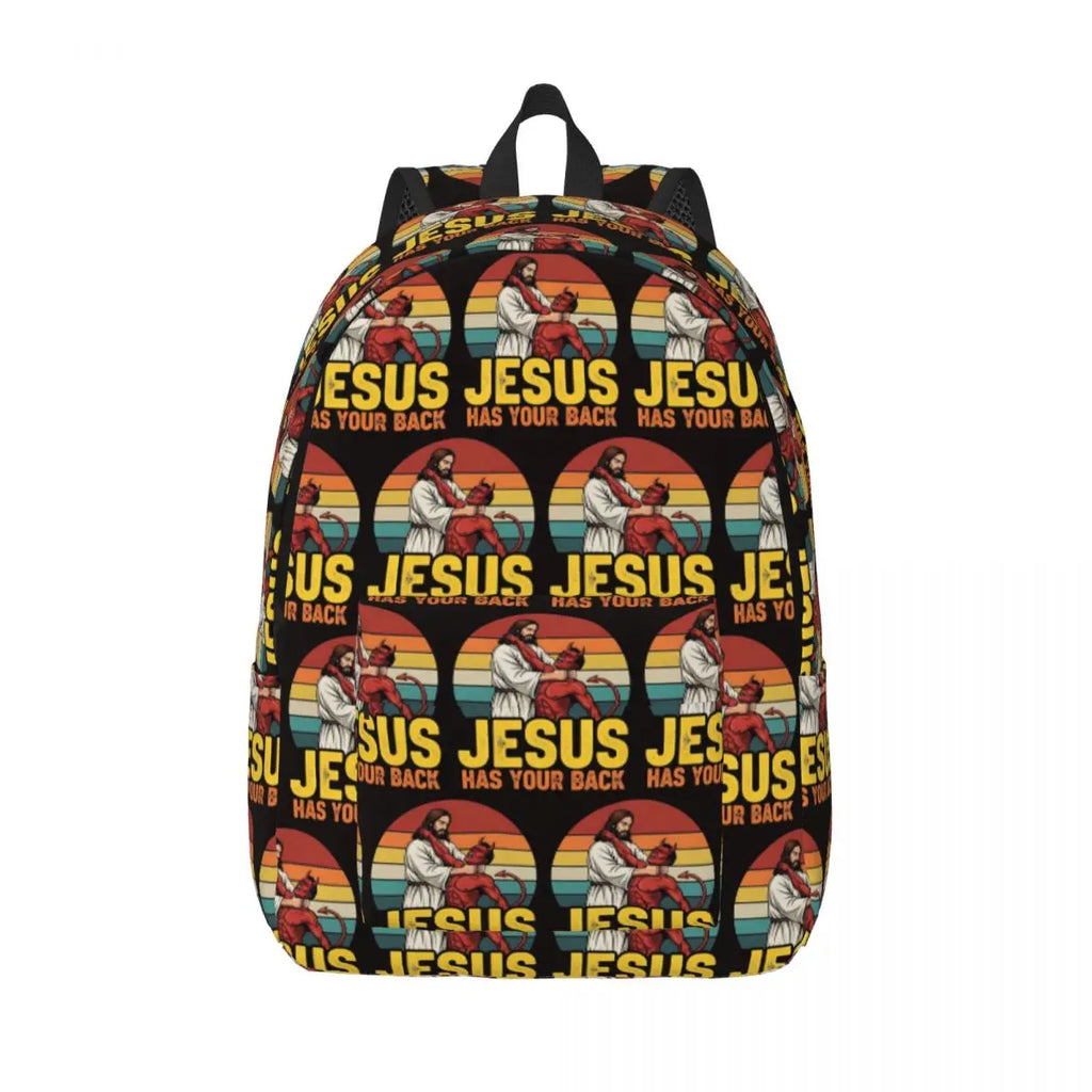 Jesus Has Your Back Jiu Jitsu Christian Student Backpack School Bag Hiking Travel Daypack for Boys Girls Bookbag Shoulder Bags