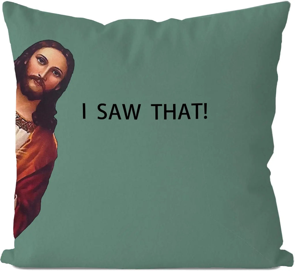 Jesus Meme Pillow Cover, Christian Religious Humor Cushion Case, "I Saw That" Text Throw Pillow, Novelty Home Decor Gift