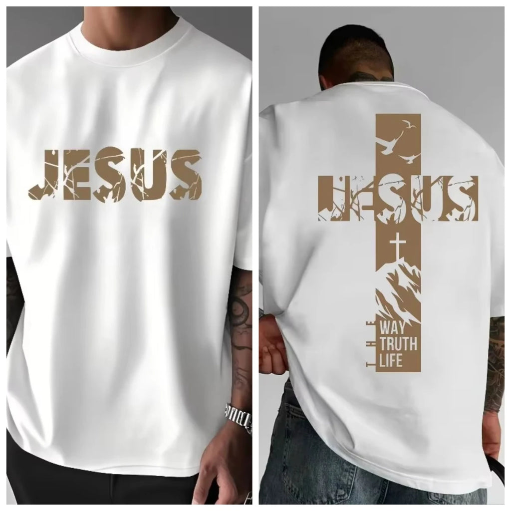 2026 Summer Christian Style Jesus Cross Pattern Printed T-shirt Men's Women's Plus Size Casual Short Sleeve Crew Neck Cotton Tee