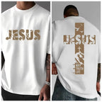 2026 Summer Christian Style Jesus Cross Pattern Printed T-shirt Men's Women's Plus Size Casual Short Sleeve Crew Neck Cotton Tee
