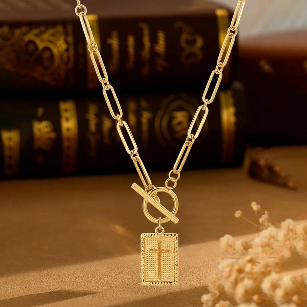 DOTIFI Stainless Steel Square Cross Pendant Necklace