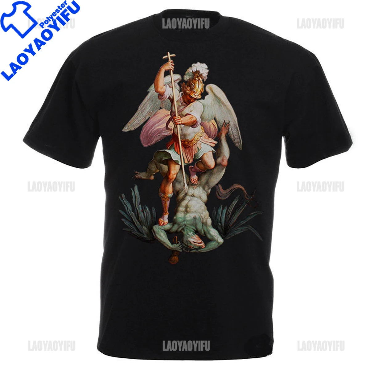 St Michael The Archangel Destroy The Devil Catholic Christians Gift Printed T Shirt Vintage Man Breathable Top Casual T-shirt