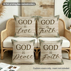 4pc Set of 4 Rustic Farmhouse Christian Quote Throw Pillow Covers  God Is Love Truth Peace Faith Decorative Cushion Cases for