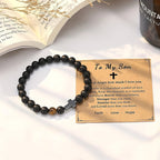 Elastic Natural Stone Beaded Cross Bracelet For Dad Godfather Husband Brother Faith Love Hope Gifts