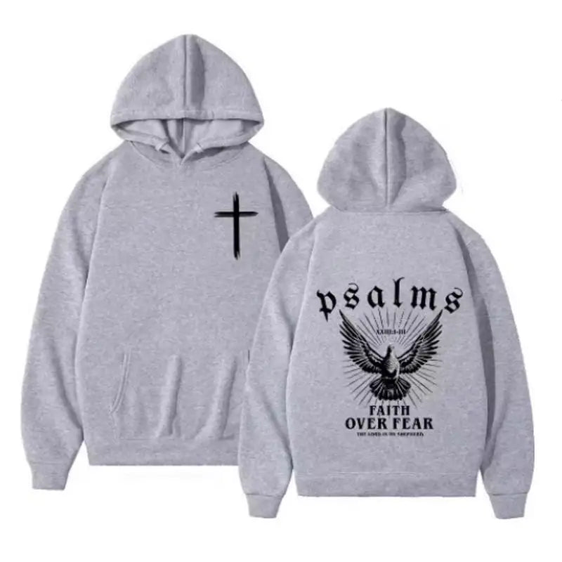 Christian Jesus Faith Over Fear Bible Verse Hoodies Men Fabric Street Fashion Hoodie Casual Street Sweatshirt Cyberpunk Style