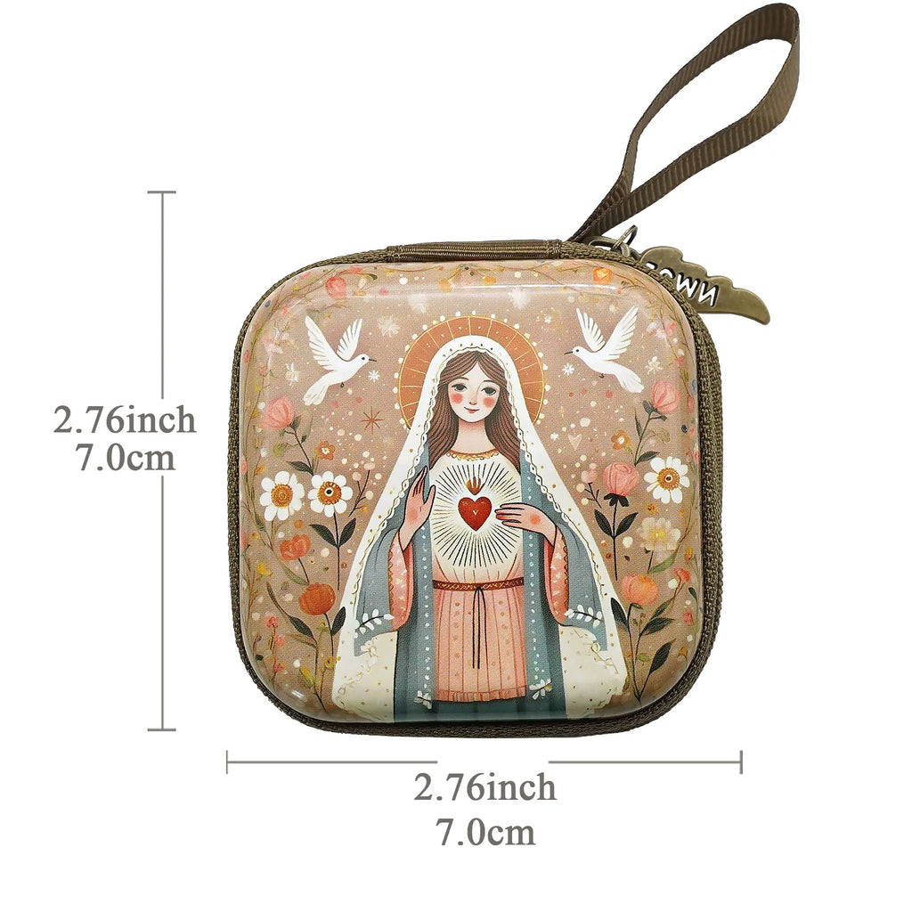 Virgin Mary Jesus Prayer Rosary Bag Religious Jewelry Storage Box Prayer Beads Rosary Box Christian Gifts 7x7cm