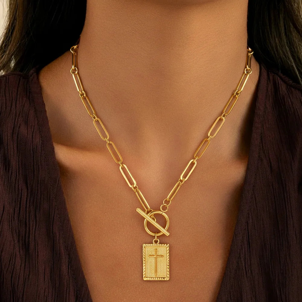 DOTIFI Stainless Steel Square Cross Pendant Necklace