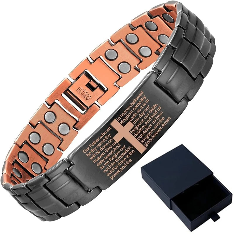 Pure Copper Bracelet for Men, Cross Copper Magnetic Bracelet with Ultra Strength Magnets, Adjustable Jewelry Box Christmas Gifts