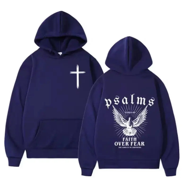 Christian Jesus Faith Over Fear Bible Verse Hoodies Men Fabric Street Fashion Hoodie Casual Street Sweatshirt Cyberpunk Style