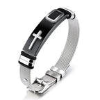 Black Gold Plated Cross Stainless Steel Bracelet for Men, Chain Jewelry Accessory, Punk Bracelets, High Quality