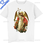 St Michael The Archangel Destroy The Devil Catholic Christians Gift Printed T Shirt Vintage Man Breathable Top Casual T-shirt