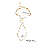 DOTIFI Stainless Steel Fashion Minimalist Double-Layer Bead Cross Pendant Bracelet For Women Geometric Finger Chain Jewellery