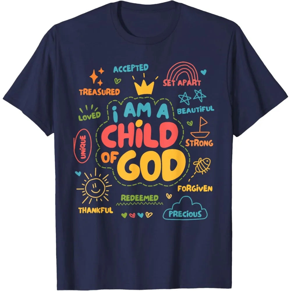 I Am A Child of God Christian Retro TShirt Faith Jesus Gifts Tee Tops Christianity Men Women Summer Crewneck Cotton Short Slevee