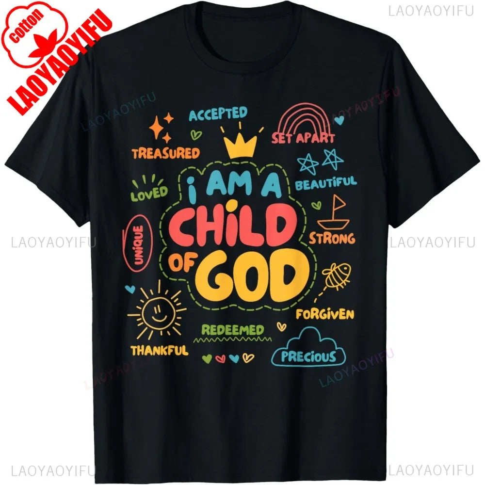 I Am A Child of God Christian Retro TShirt Faith Jesus Gifts Tee Tops Christianity Men Women Summer Crewneck Cotton Short Slevee