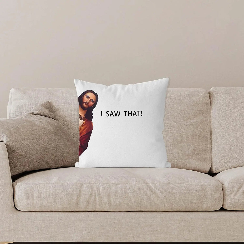 Jesus Meme Pillow Cover, Christian Religious Humor Cushion Case, "I Saw That" Text Throw Pillow, Novelty Home Decor Gift
