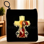 Cartoon Jesus Christ Floral Cross Love Faith Cute Christian Bible Belief Flowers Canvas Key Coin Purse Cute Bag Wallet Pouch