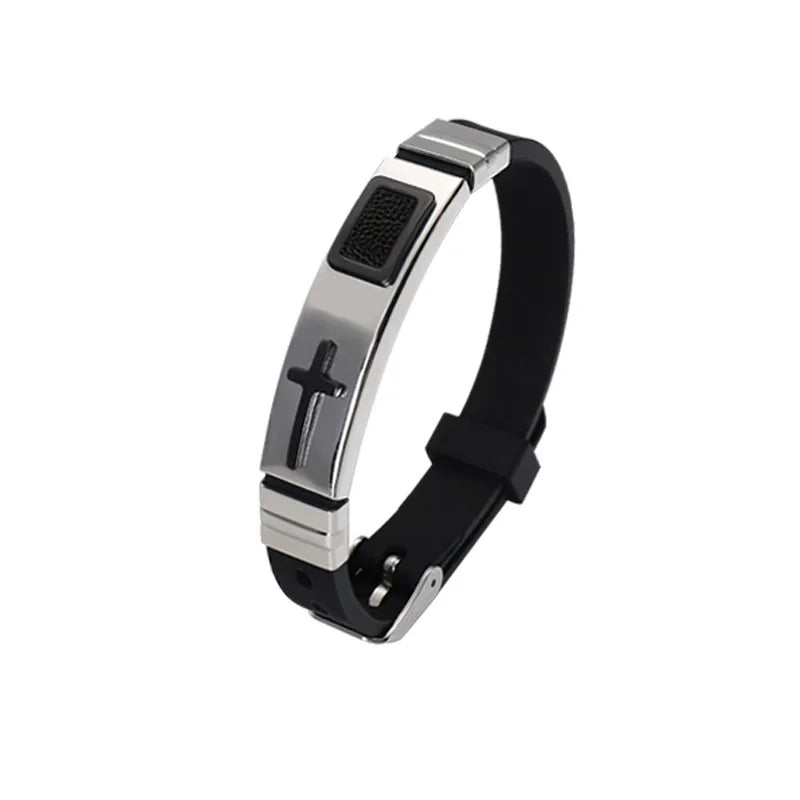 Black Gold Plated Cross Stainless Steel Bracelet for Men, Chain Jewelry Accessory, Punk Bracelets, High Quality