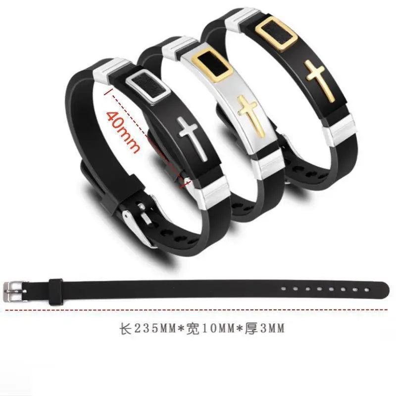 Black Gold Plated Cross Stainless Steel Bracelet for Men, Chain Jewelry Accessory, Punk Bracelets, High Quality