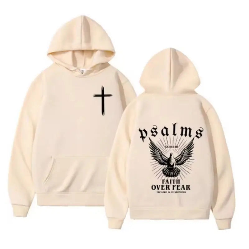 Christian Jesus Faith Over Fear Bible Verse Hoodies Men Fabric Street Fashion Hoodie Casual Street Sweatshirt Cyberpunk Style