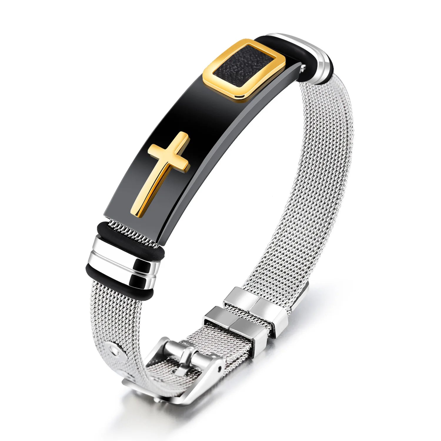 Black Gold Plated Cross Stainless Steel Bracelet for Men, Chain Jewelry Accessory, Punk Bracelets, High Quality