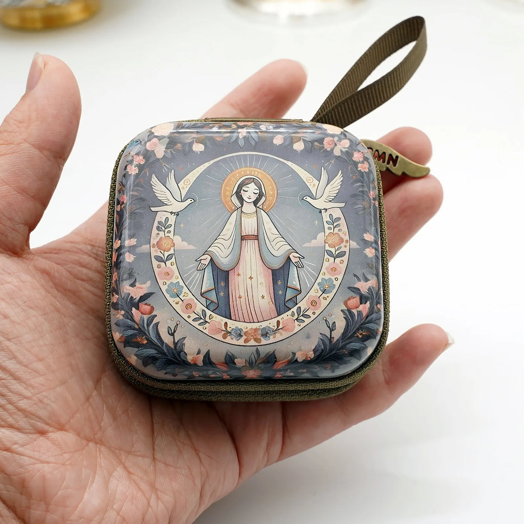 Virgin Mary Jesus Prayer Rosary Bag Religious Jewelry Storage Box Prayer Beads Rosary Box Christian Gifts 7x7cm