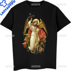 St Michael The Archangel Destroy The Devil Catholic Christians Gift Printed T Shirt Vintage Man Breathable Top Casual T-shirt