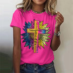 Cross Jesus Pattern T-Shirt For Women Sacred Christianity 3D Print T Shirts Summer Fashion Street Tees Short Sleeves O-Neck Tops
