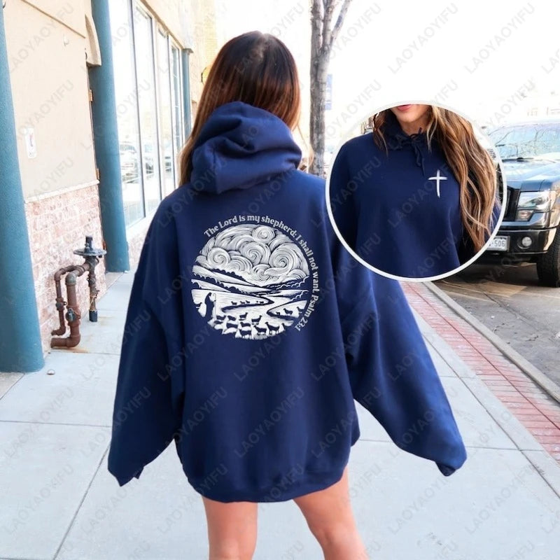 Psalm 23 Christian Hoodie Religious Bible Verse Sweatshirt Vintage Fun Graphic Simple Style Unisex Casual 2Sided Winter Hoodies