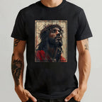 Black Jesus Face of Jesus Cross with Crown of Thorns T-Shirt Printed T-shirt for Christian Believers O-neck Short-sleeve Tops