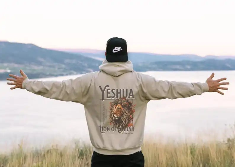 Yeshua Hoodie Spiritual Sweatshirt Baptism Gift Lion Hoodie for Men Bible Verse Scripture Hoody Jesus Hoodie Christian Unisex
