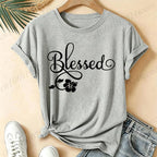 Women Blessed Floral Graphic T Shirt Tee Religious Faith Inspirational Quote T-Shirts Loose Short Sleeve Casual Tee Tops Gifts