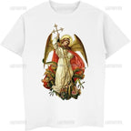St Michael The Archangel Destroy The Devil Catholic Christians Gift Printed T Shirt Vintage Man Breathable Top Casual T-shirt