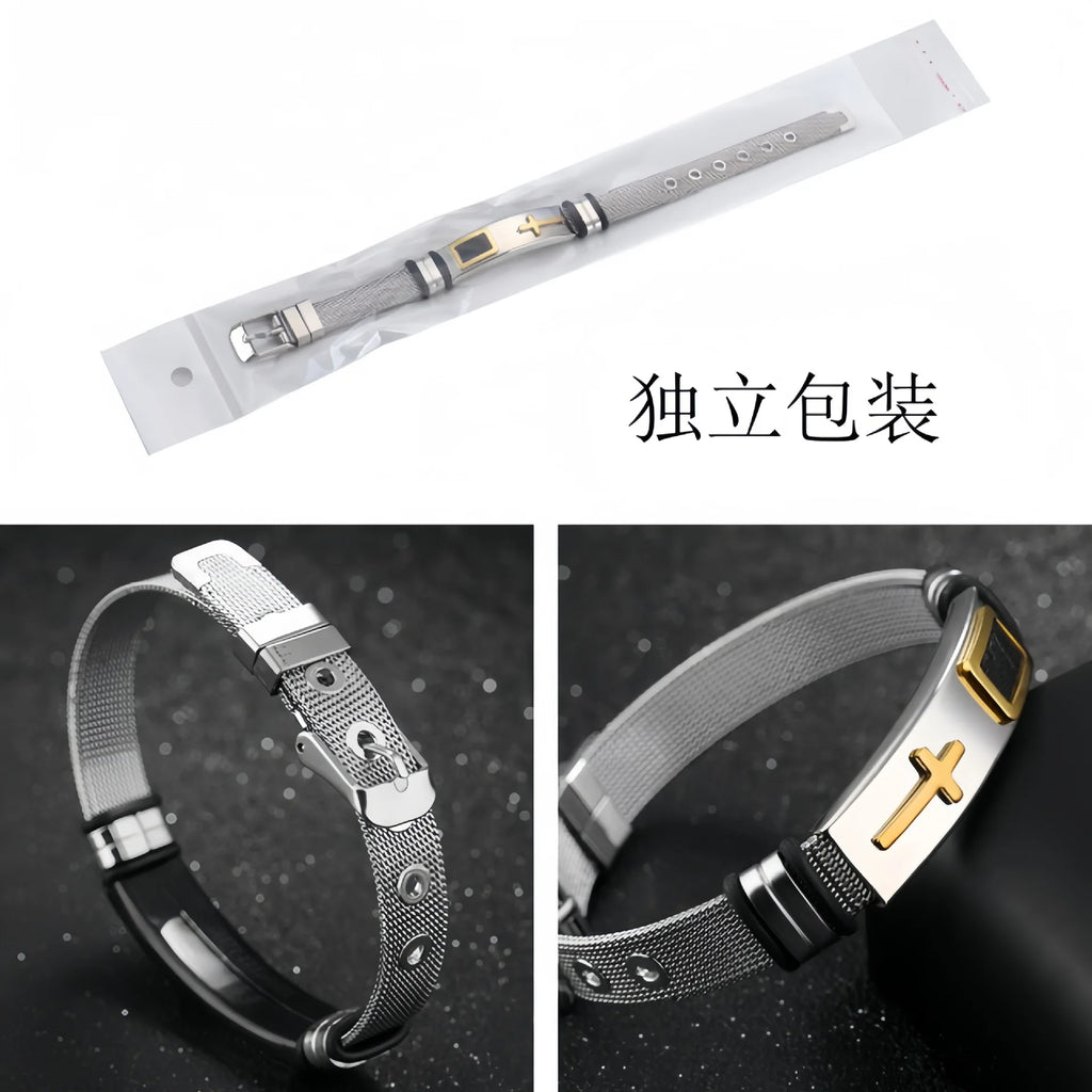 Black Gold Plated Cross Stainless Steel Bracelet for Men, Chain Jewelry Accessory, Punk Bracelets, High Quality