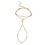 DOTIFI Stainless Steel Fashion Minimalist Double-Layer Bead Cross Pendant Bracelet For Women Geometric Finger Chain Jewellery