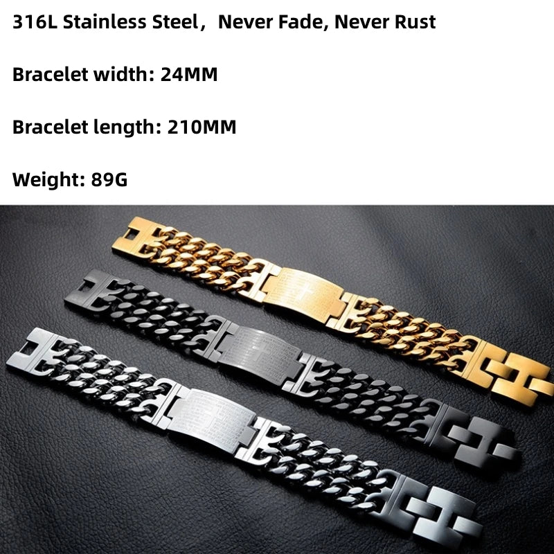 HNSP 24MM Width 316L Stainless Steel Cuban Chain Cross Bracelet For Men Jewelry Male Hand Chain Wrap Bracelets Punk Accessory