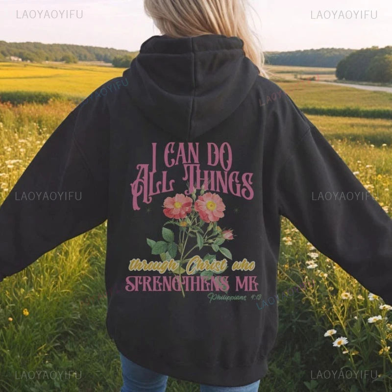 Christian Floral sweatshirt hoodie gift for her Bible verse Hoody Jesus aesthetic sweater Words on back crewneck Faith apparel