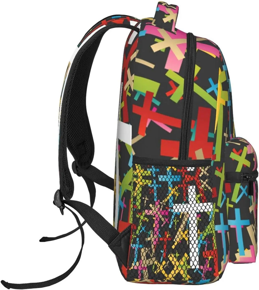 Fashion Jesus Cross Backpack Christian Travel Laptop Backpack Lightweight Bookbag for Women Men