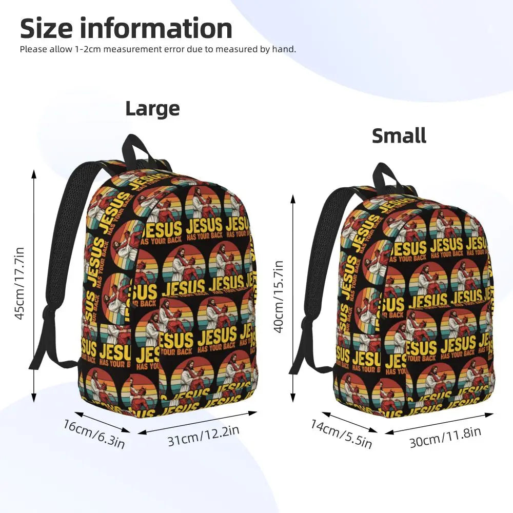 Jesus Has Your Back Jiu Jitsu Christian Student Backpack School Bag Hiking Travel Daypack for Boys Girls Bookbag Shoulder Bags