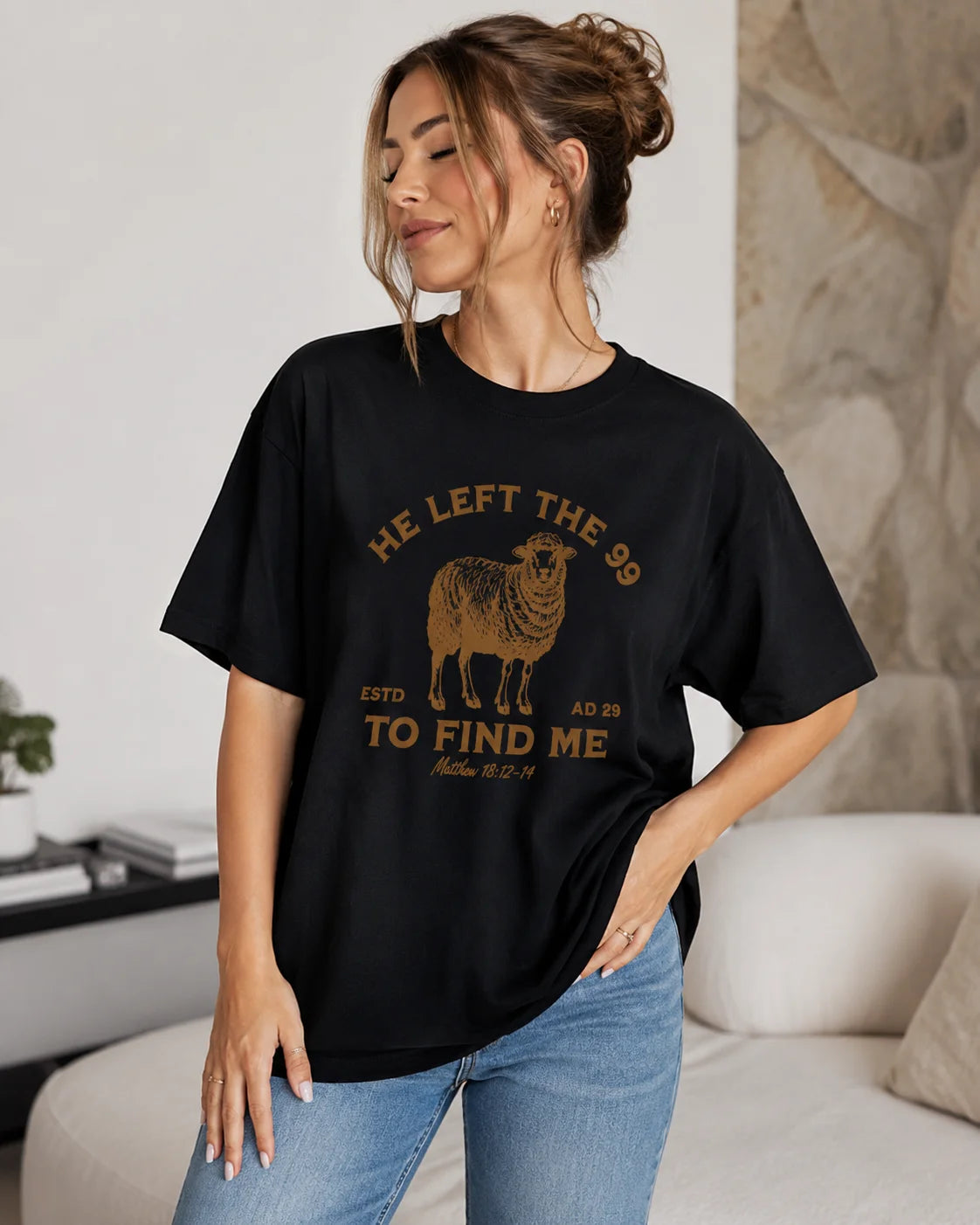 He Left 99 Women's Retro Christian Inspirational T-shirt Bible Scripture T-shirt Jesus God Pattern T-shirt Top Religious Gift