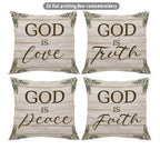 4pc Set of 4 Rustic Farmhouse Christian Quote Throw Pillow Covers  God Is Love Truth Peace Faith Decorative Cushion Cases for