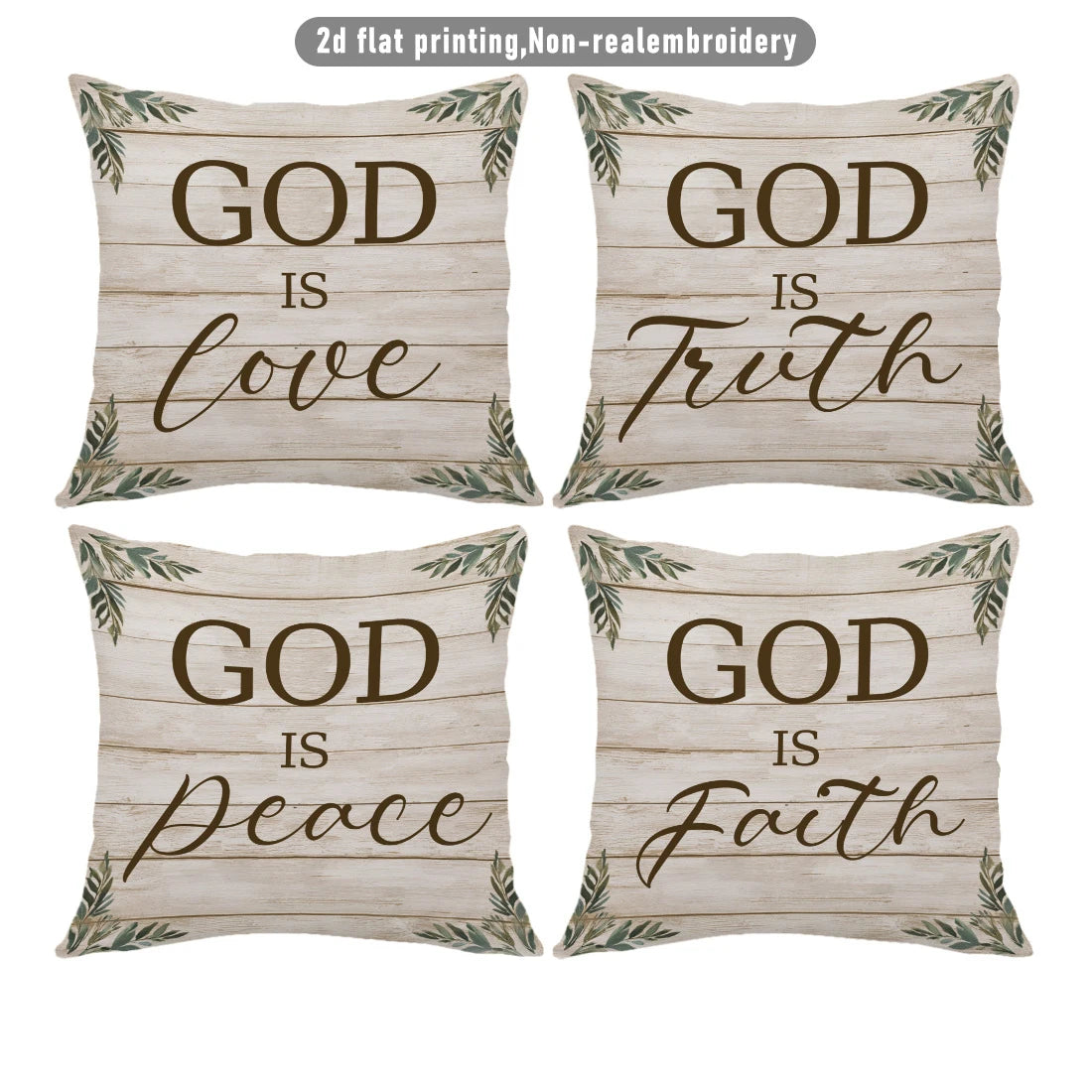 4pc Set of 4 Rustic Farmhouse Christian Quote Throw Pillow Covers  God Is Love Truth Peace Faith Decorative Cushion Cases for