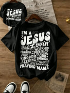 Christian Mama T-shirt "Jesus Lovin' Praying Mama" Religious Word Art Graphic Short Sleeve