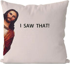 Jesus Meme Pillow Cover, Christian Religious Humor Cushion Case, "I Saw That" Text Throw Pillow, Novelty Home Decor Gift
