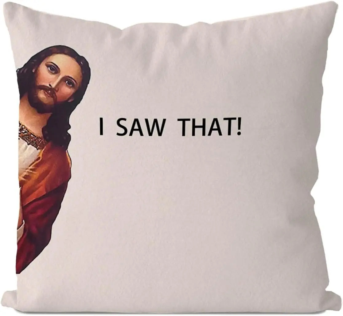 Jesus Meme Pillow Cover, Christian Religious Humor Cushion Case, "I Saw That" Text Throw Pillow, Novelty Home Decor Gift