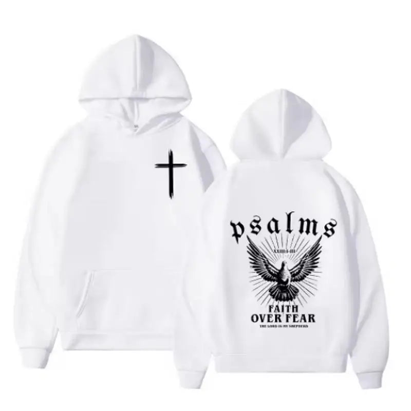 Christian Jesus Faith Over Fear Bible Verse Hoodies Men Fabric Street Fashion Hoodie Casual Street Sweatshirt Cyberpunk Style