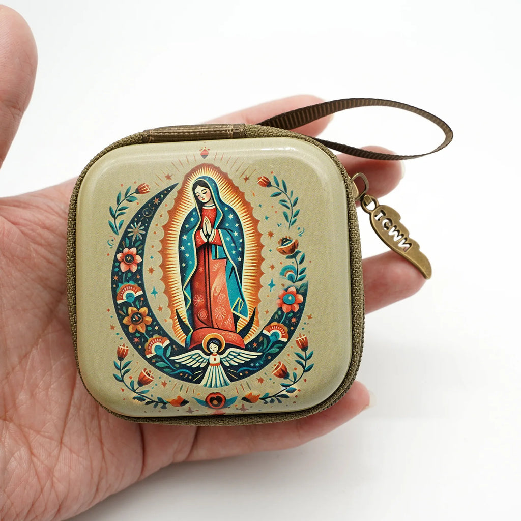 Virgin Mary Jesus Prayer Rosary Bag Religious Jewelry Storage Box Prayer Beads Rosary Box Christian Gifts 7x7cm