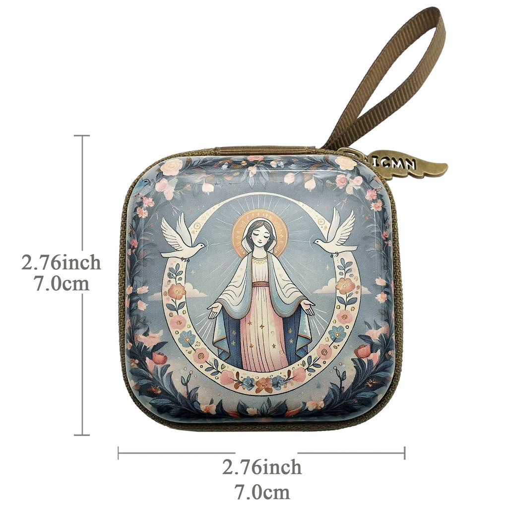 Virgin Mary Jesus Prayer Rosary Bag Religious Jewelry Storage Box Prayer Beads Rosary Box Christian Gifts 7x7cm
