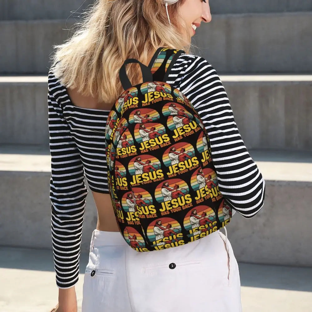 Jesus Has Your Back Jiu Jitsu Christian Student Backpack School Bag Hiking Travel Daypack for Boys Girls Bookbag Shoulder Bags
