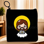 Cartoon Jesus Christ Floral Cross Love Faith Cute Christian Bible Belief Flowers Canvas Key Coin Purse Cute Bag Wallet Pouch