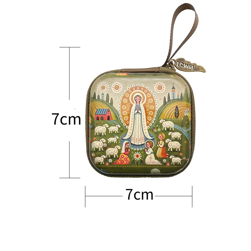 Virgin Mary Jesus Prayer Rosary Bag Religious Jewelry Storage Box Prayer Beads Rosary Box Christian Gifts 7x7cm